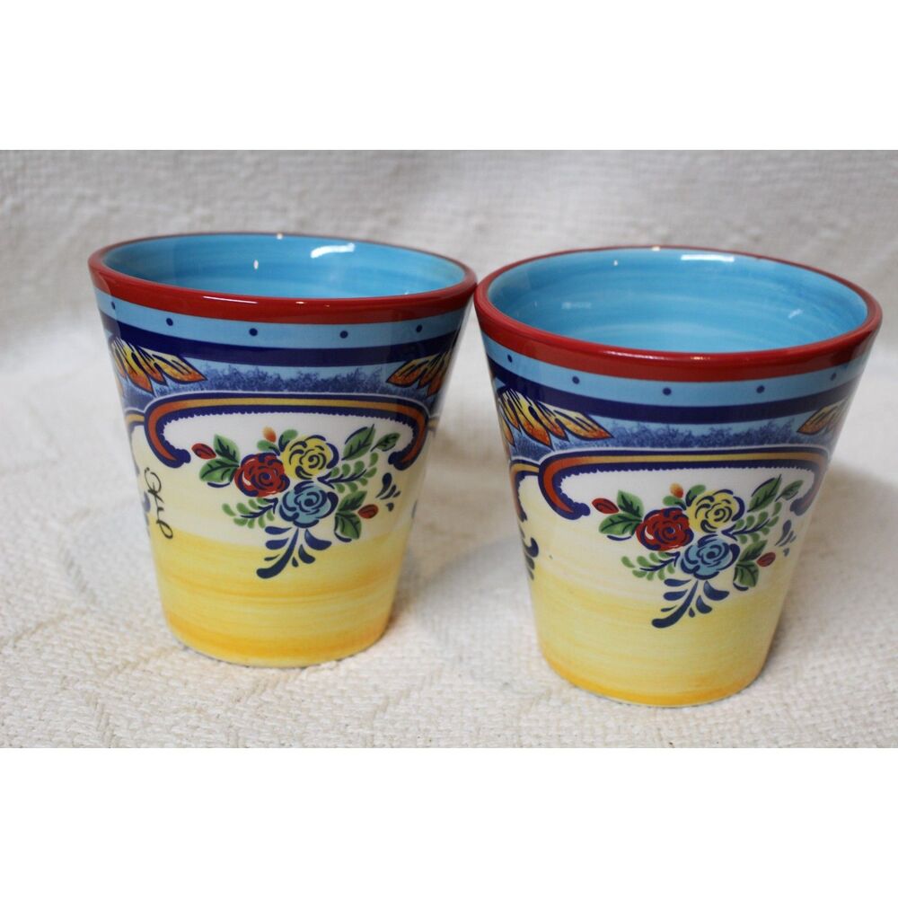 Euro Ceramica Zanzibar Hand Painted Collection (2) Coffee Cups (Pre-Owned)